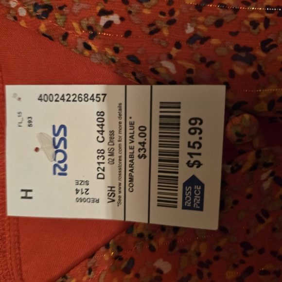 Womens Floral Dress. Red. New with Tag. Size Large - Picture 3 of 3